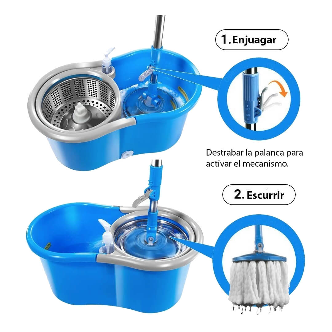 Trapeador Giratorio 360° con Balde Exprimidor con mopa