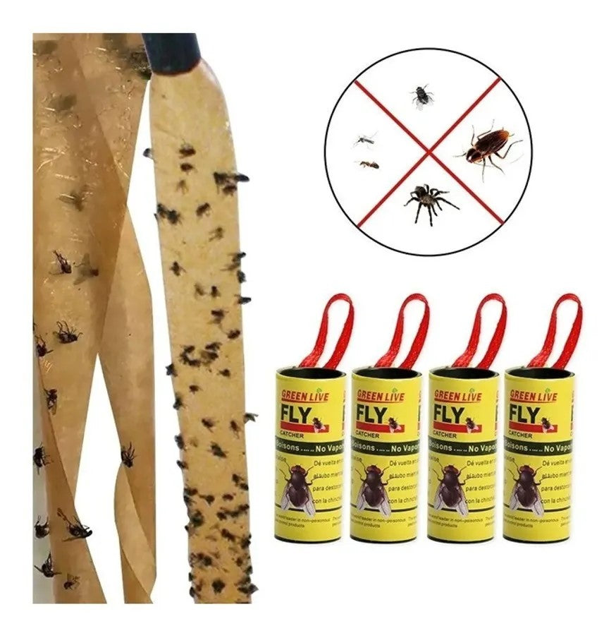 Cinta Papel Tira Adhesiva Atrapa Moscas Insectos Moscos